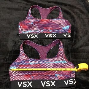 SET OF 2 VICTORIA SECRET VSX SPORTS BRAS SIZE LARGE   RUNS SMALL GENTLY WORN